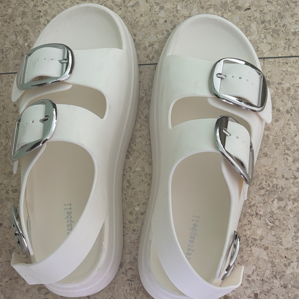 Kids White Sandals with Silver Buckles